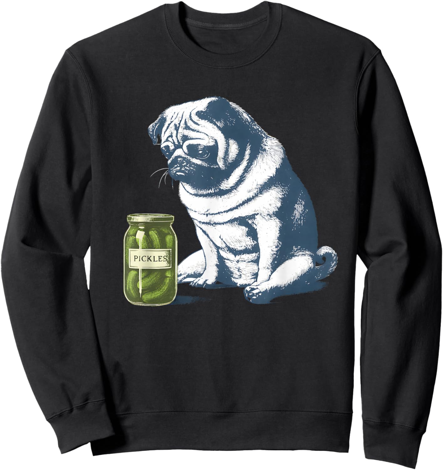 French Bulldog with Pickle Jar Funny Meme 90s Animal Graphic Sweatshirt - Sweatshirt | Black