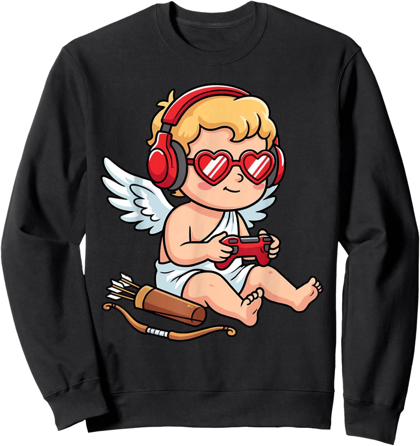 Video Games Cupid Gamer Funny St. Valentine's Day Sweatshirt - Sweatshirt | Black