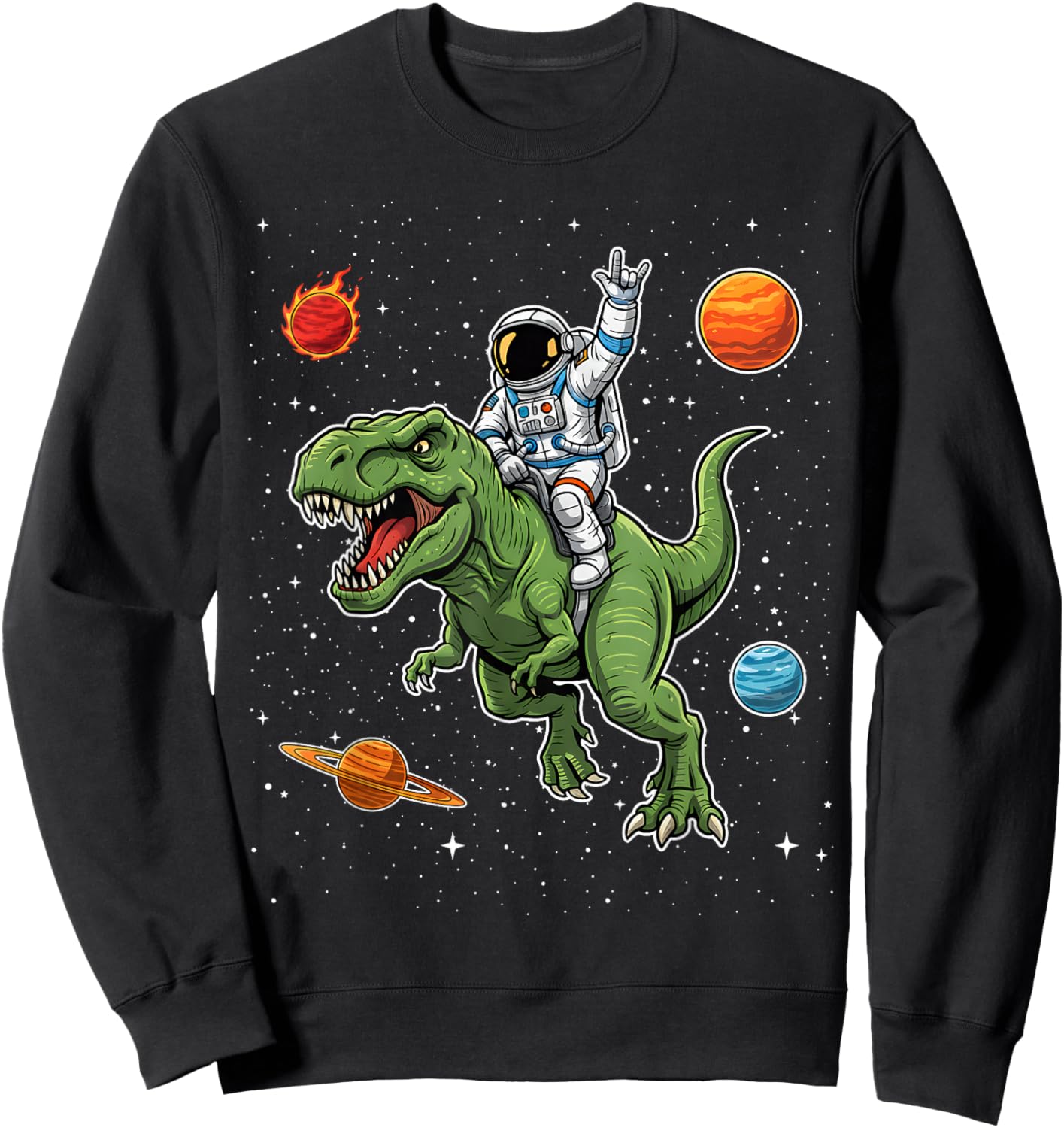 Astronaut Riding T-Rex Dinosaur in Space Funny Boys Kids Men Sweatshirt - Sweatshirt | Black