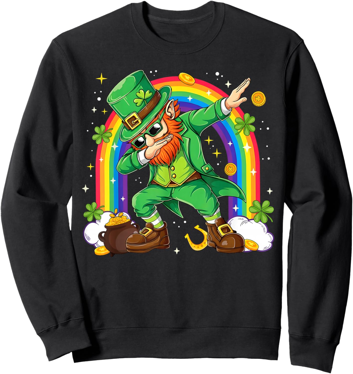 St Patrick's Day Dabbing Leprechaun Dab Dance Men Boy Girl D Sweatshirt - Sweatshirt | Black