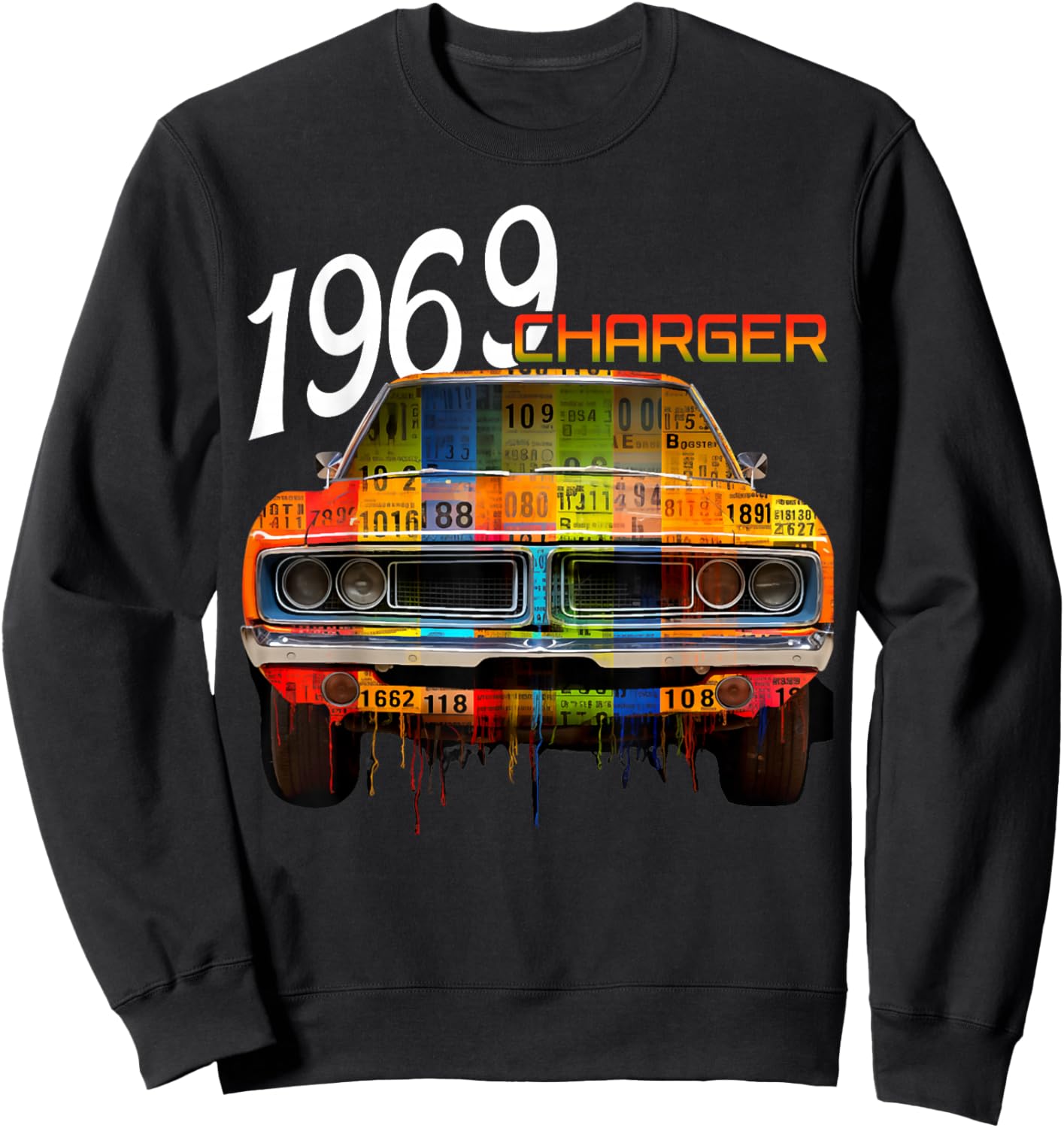 1969 69 Charger Classic Vintage Old Car USA Flag Sweatshirt - Sweatshirt | Black
