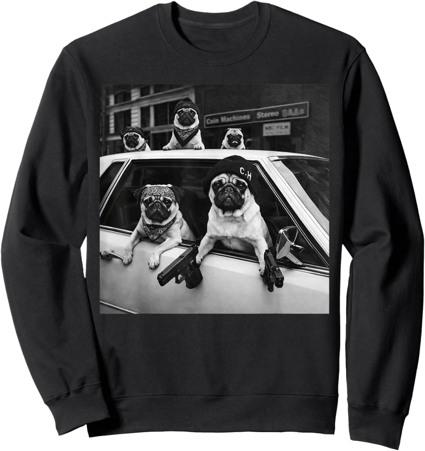Funny Pug Meme Pug Gangster Dog Street Style Sweatshirt - Sweatshirt | Black