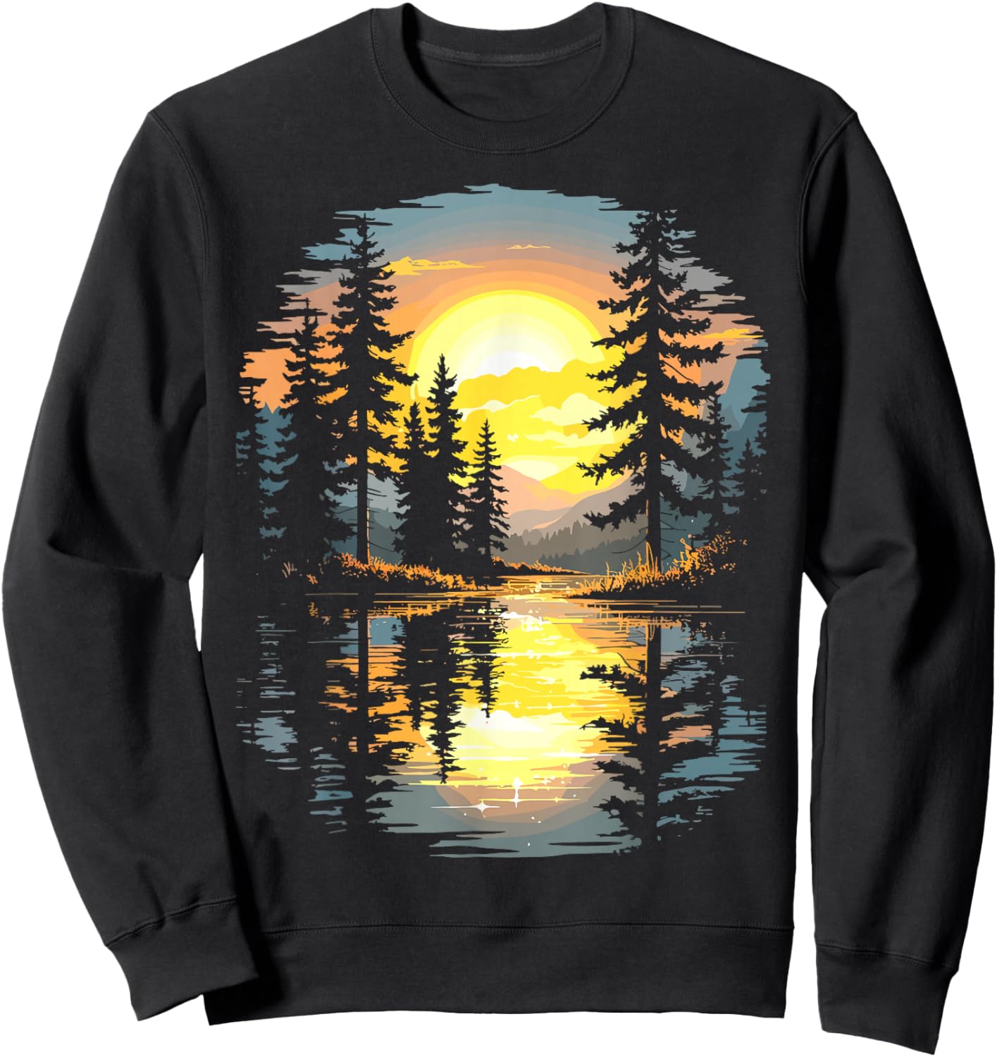 Nature Trees Reflection Sunset Forest Outdoor Wildlife Sweatshirt - Sweatshirt | Black