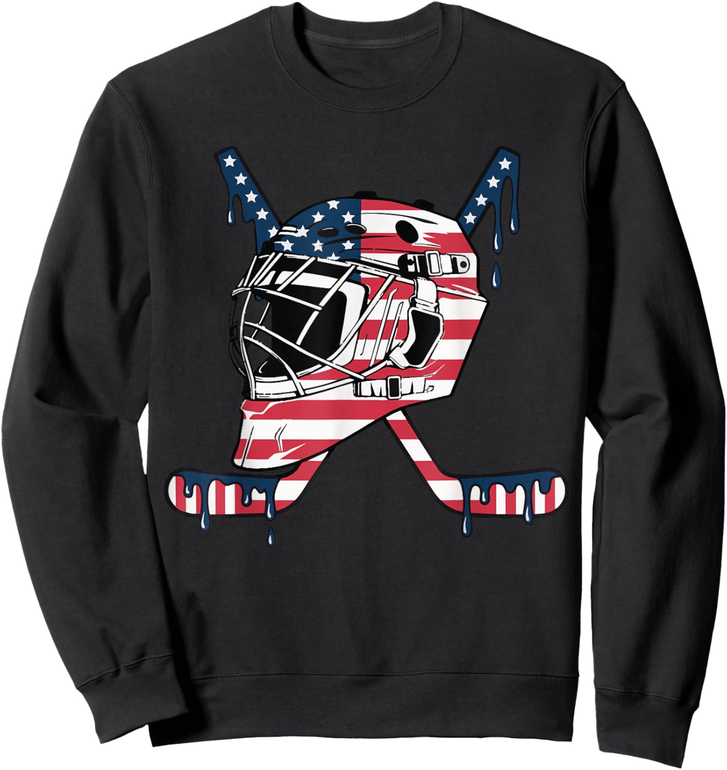 Goalie Helmet Hockey Icecream Drip American Flag Sweatshirt - Sweatshirt | Black