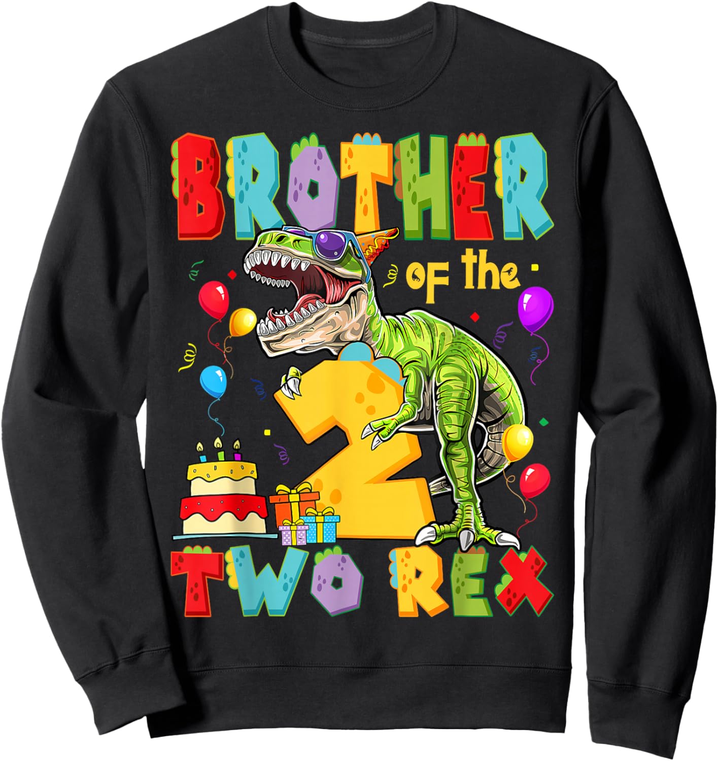 Brother of The Two Rex 2nd Birthday Boy Dinosaur T-Rex Sweatshirt - Sweatshirt | Black