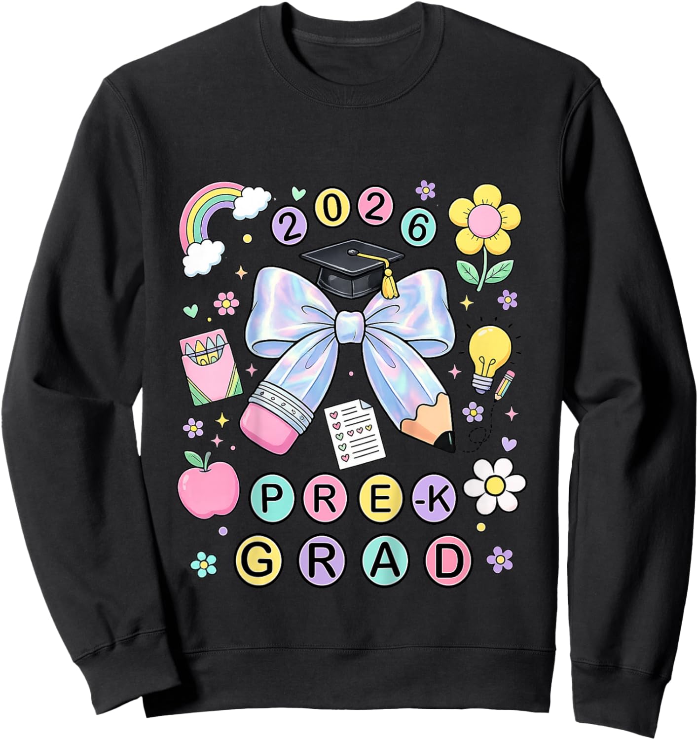 Cute Pre-K Graduation 2026 Prek Grad Coquette Bow Pencil Sweatshirt - Sweatshirt | Black
