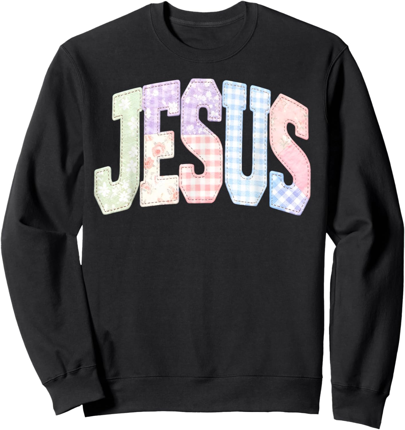 Amen Jesus Patchwork Christian Quote Faith Bible Verse Retro Sweatshirt - Sweatshirt | Black