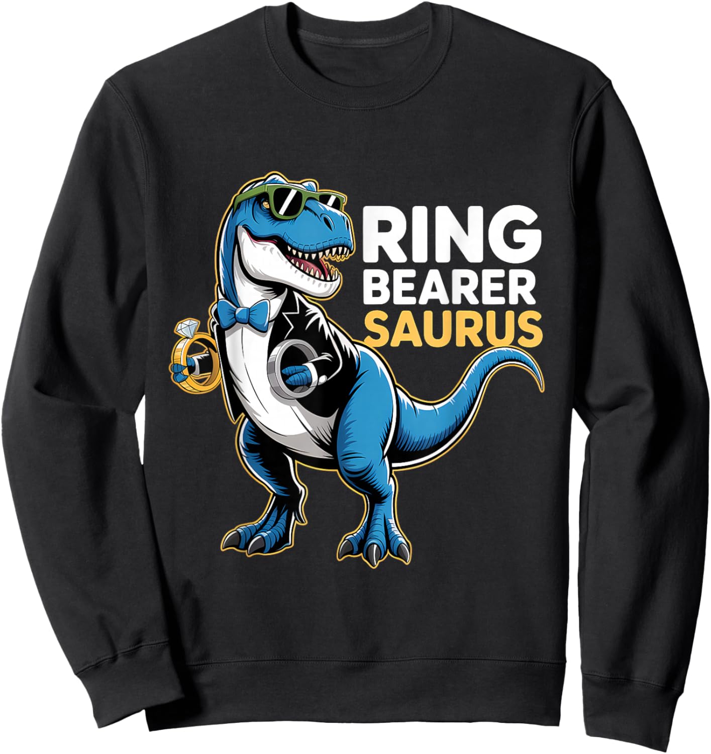 Ring Bearer T-Rex Dino Funny Wedding Party Ring Dinosaur Sweatshirt - Sweatshirt | Black