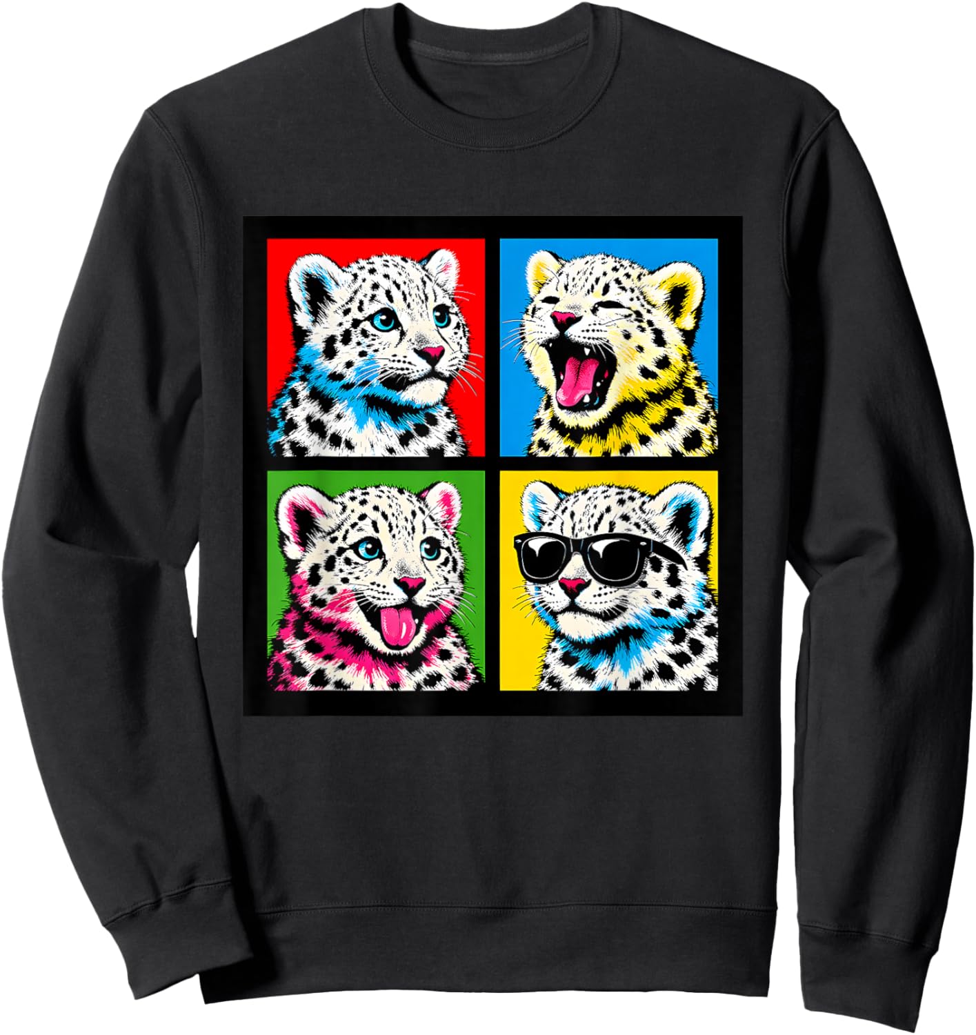 Vintage Snow Leopard Funny Boys Girls Costume Art Plush Meme Sweatshirt - Sweatshirt | Black