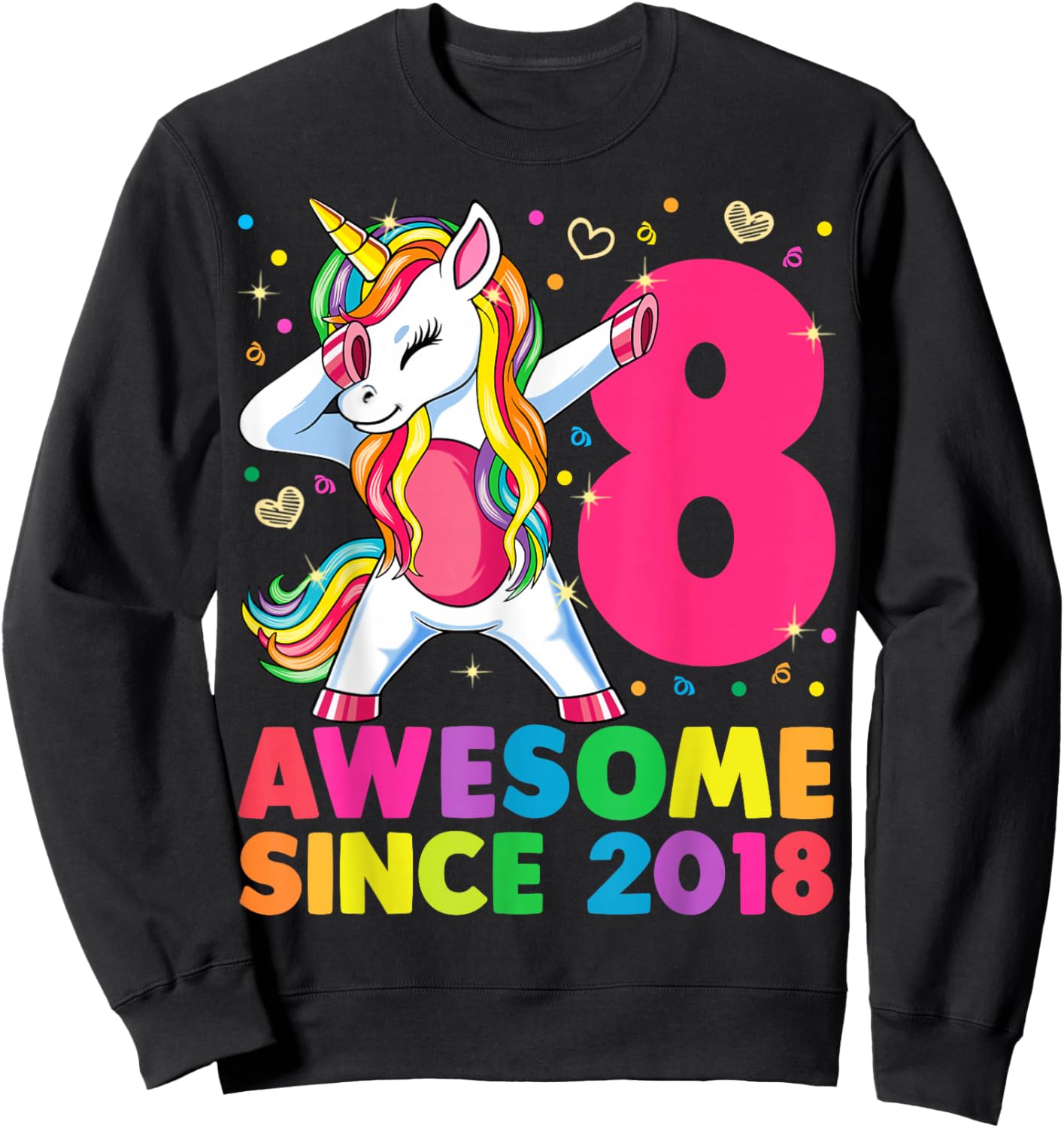 8 Years Old Unicorn Dabbing 8th Birthday Girl Unicorn Party Sweatshirt - Sweatshirt | Black
