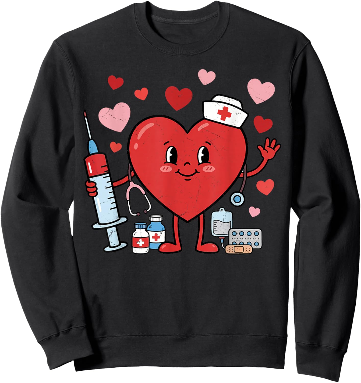 Valentines Day Nursing Nurse CNA Medical ER ICU Sweatshirt - Sweatshirt | Black