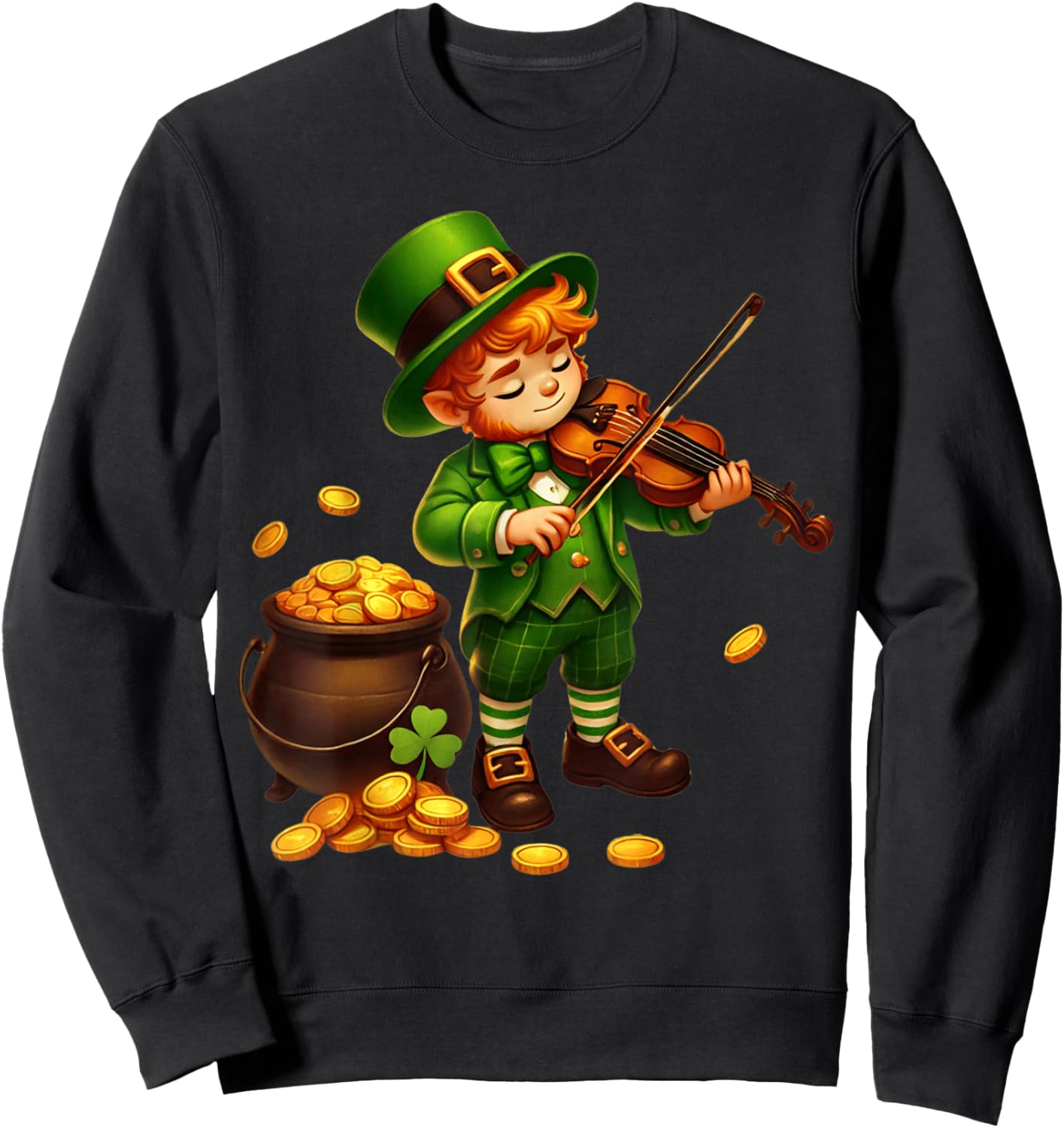 Cute Leprechaun Violin St Patricks Day Violinist Boys Kids Sweatshirt - Sweatshirt | Black