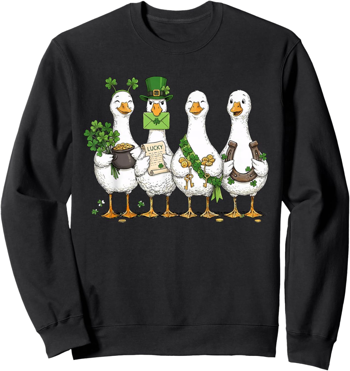 St Patrick's Day Goose Lucky Shamrock Silly Saint Patrick's Sweatshirt - Sweatshirt | Black