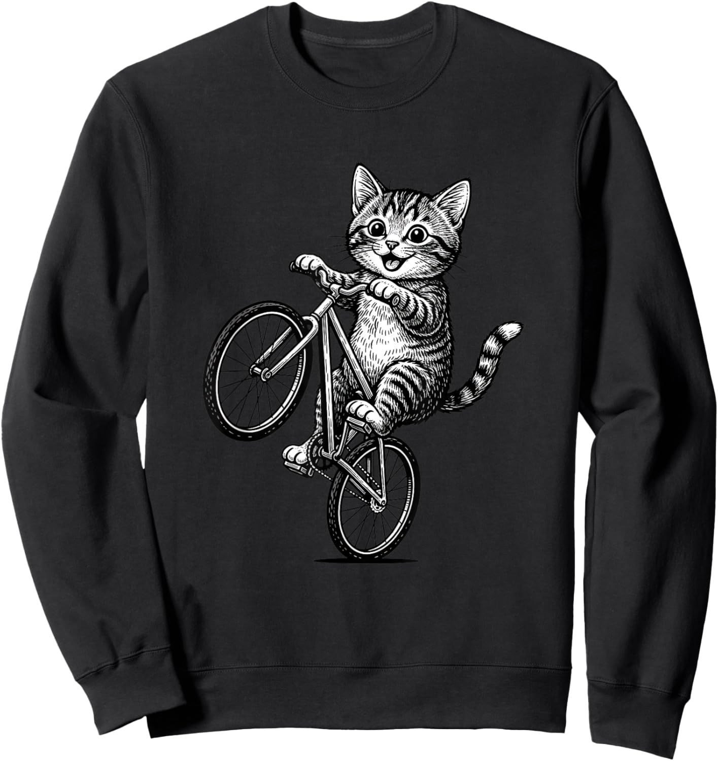 Kitten On A Bike Cat Illustration - Funny Cat Lover Art Sweatshirt - Sweatshirt | Black