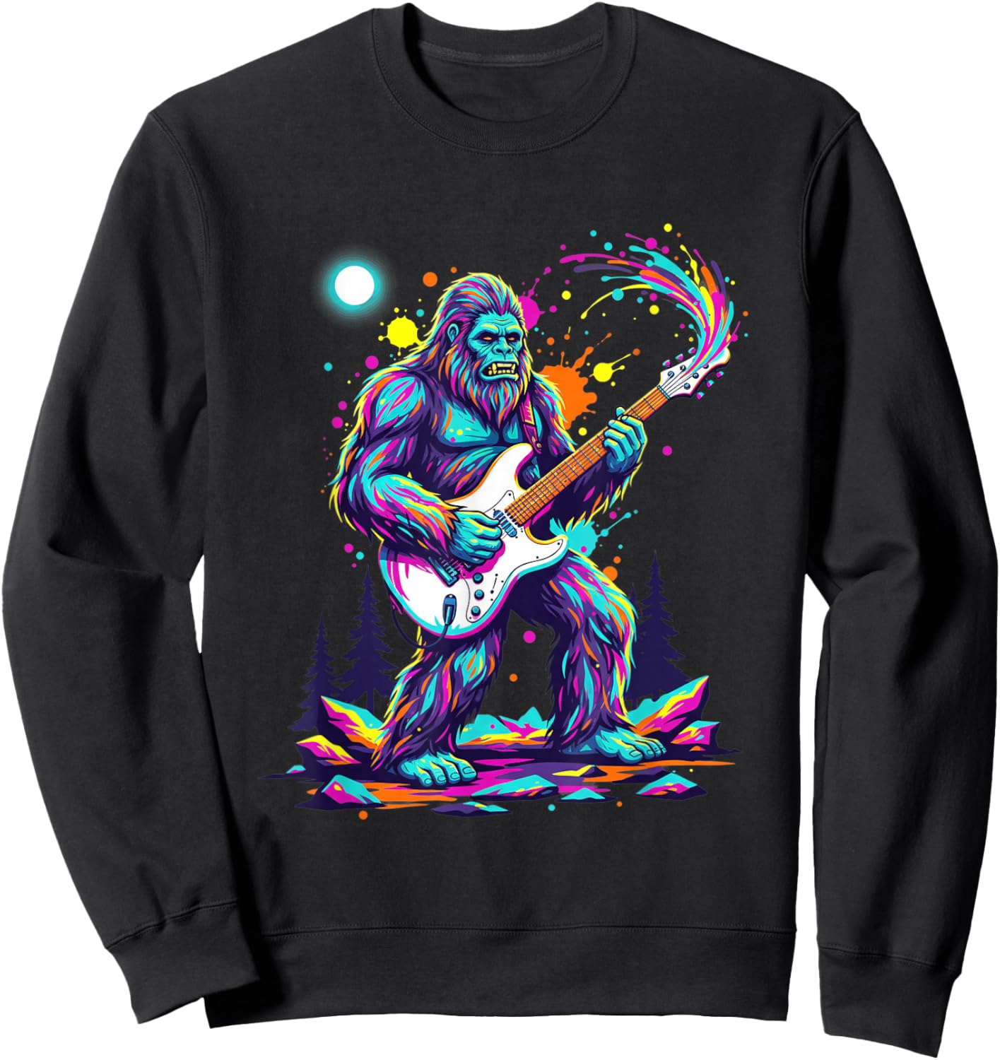 Sasquatch Playing Guitar Rock Concert Monster Art Sweatshirt - Sweatshirt | Black