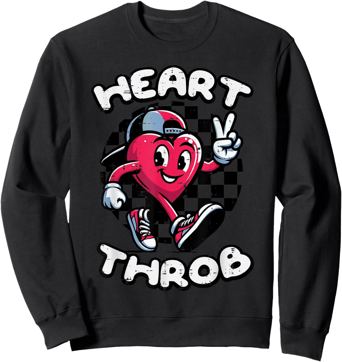 Valentines Day Heart Throb Peace Retro Groovy Boys Kids Men Sweatshirt - Sweatshirt | Black