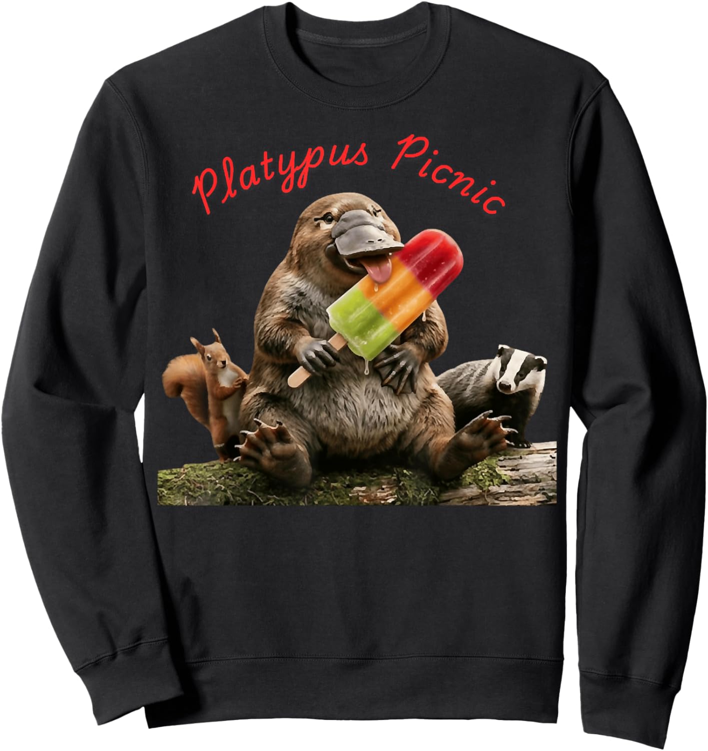 Retro Funny Platypus Picnic Summertime Matching Outfit Sweatshirt - Sweatshirt | Black