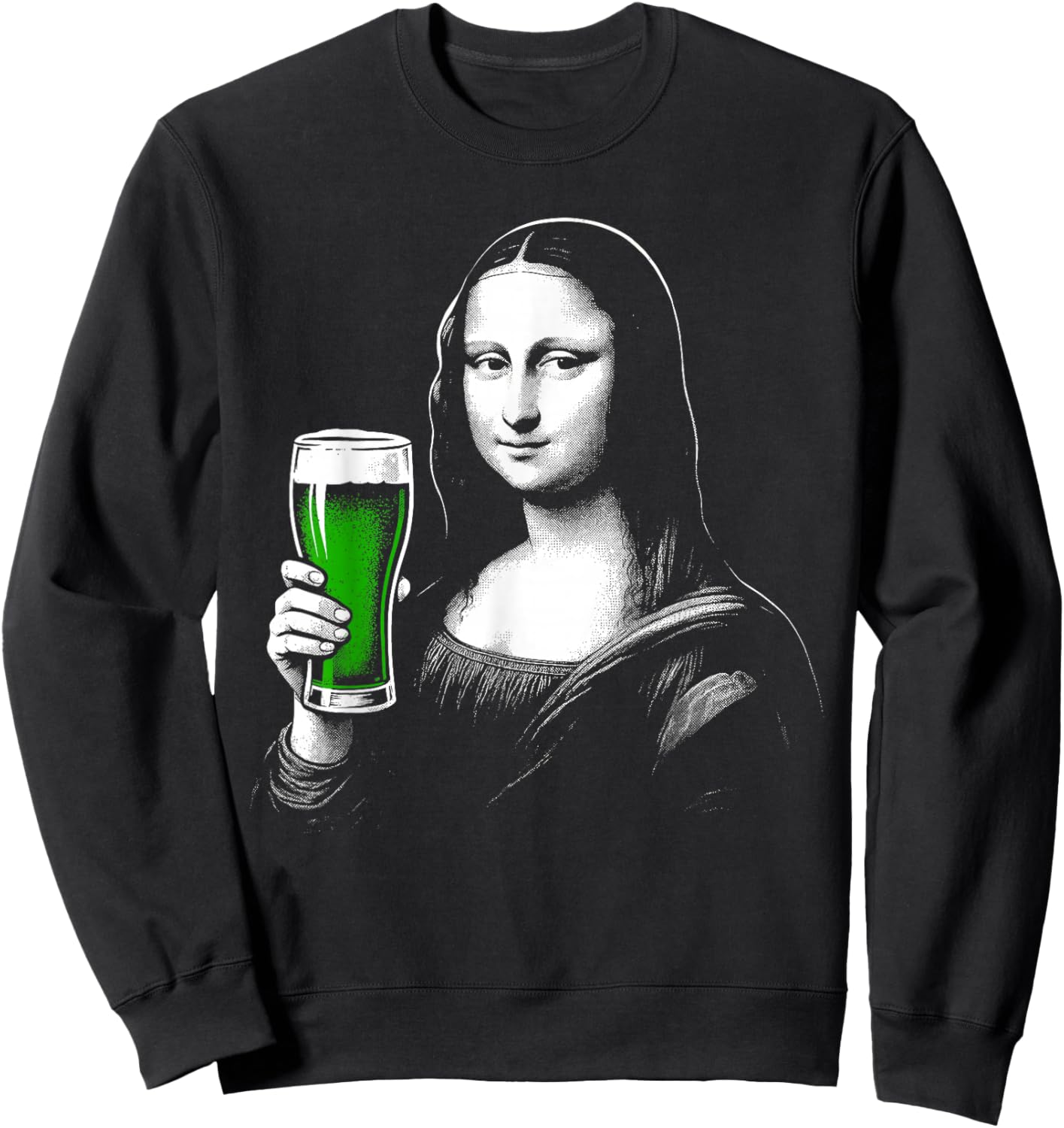 Mona Lisa St Patty's Shamrock Beer Funny St Patrick's Day Sweatshirt - Sweatshirt | Black