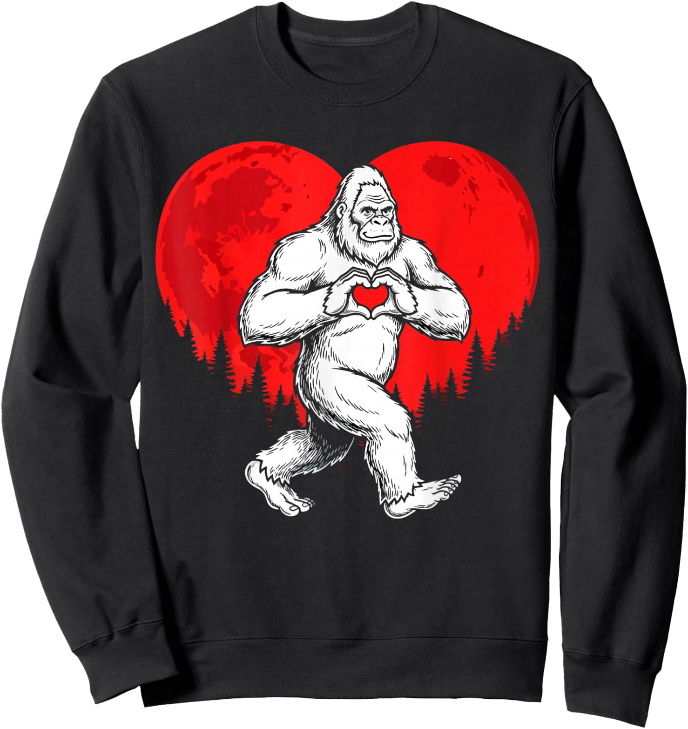 Retro Bigfoot Sasquatch Heart Funny Valentines Day Men Women Sweatshirt - Sweatshirt | Black