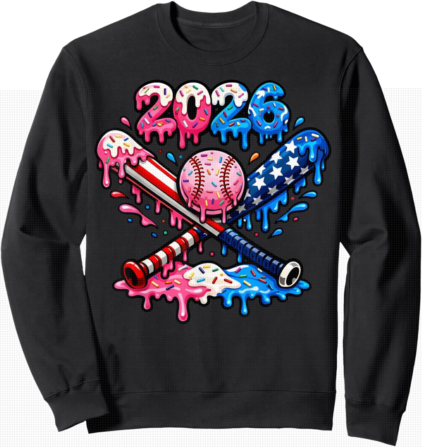 Funny 2026 American Flag Baseball Ice Cream Drip Bats Boys Sweatshirt - Sweatshirt | Black