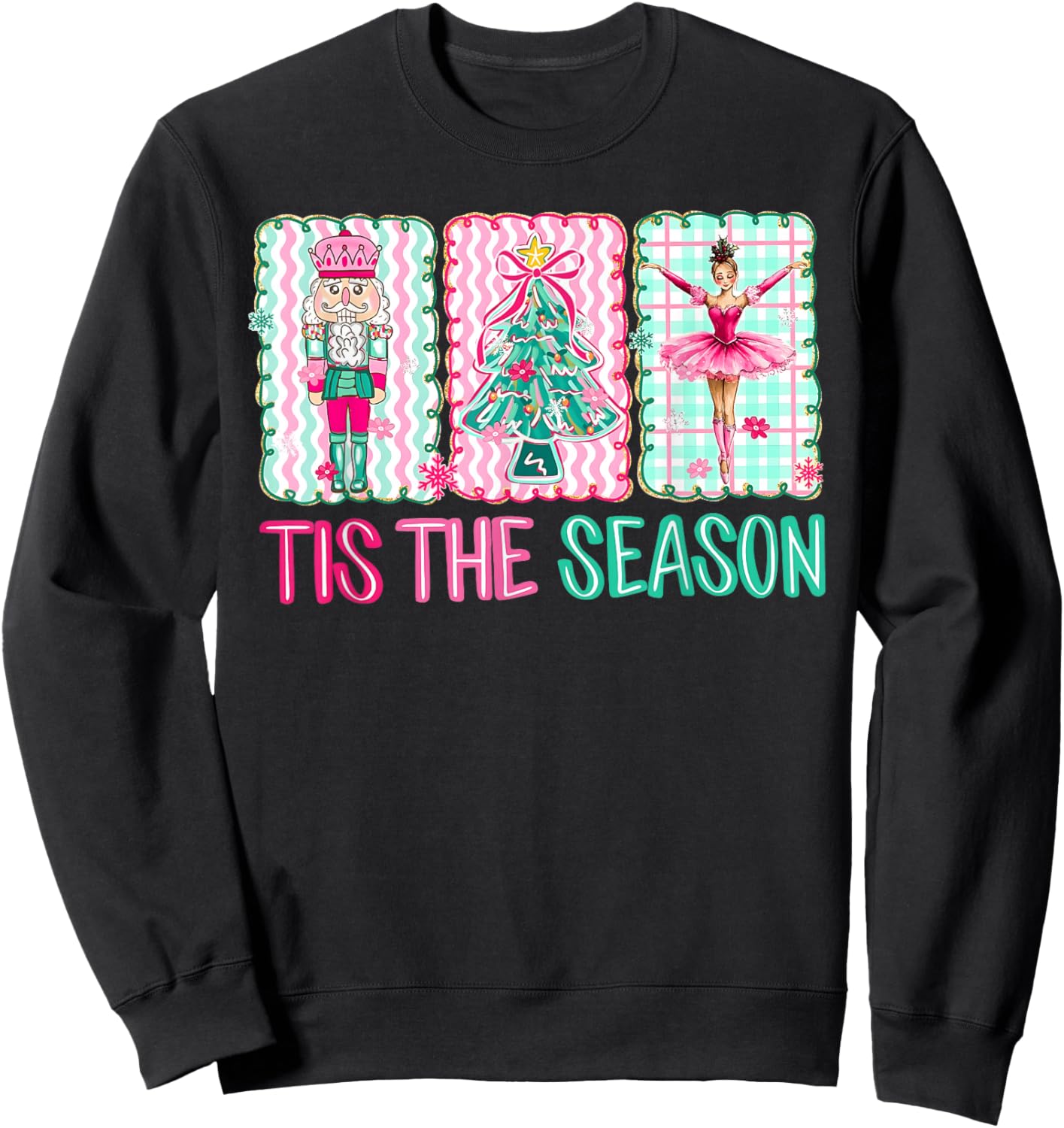 Preppy Nutcracker Ballet Dance Women Girls Christmas Tree Sweatshirt - Sweatshirt | Black