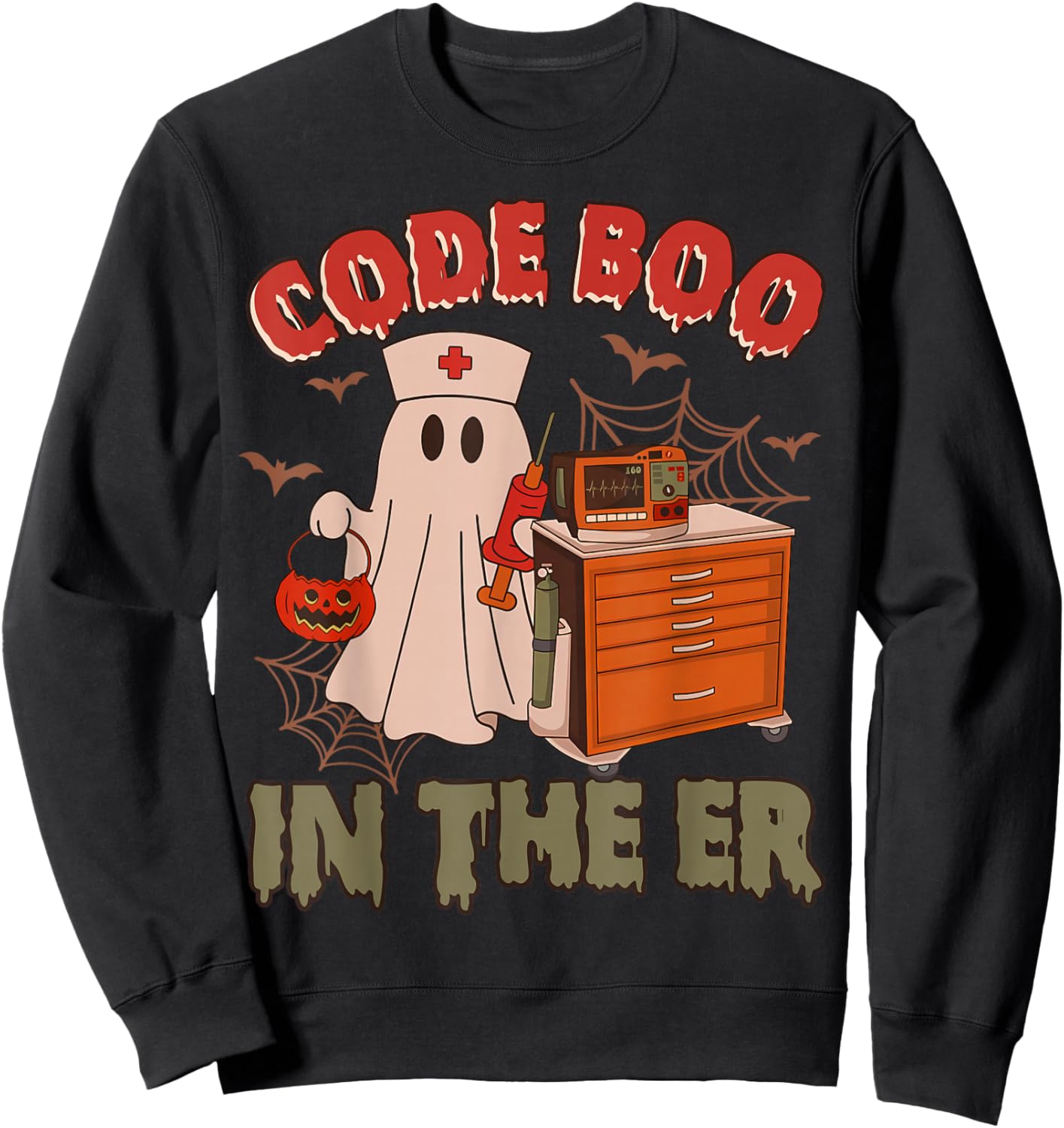 Retro Code Boo in The ER ICU Nurses Boo-JEE Ghost Halloween Sweatshirt - Sweatshirt | Black