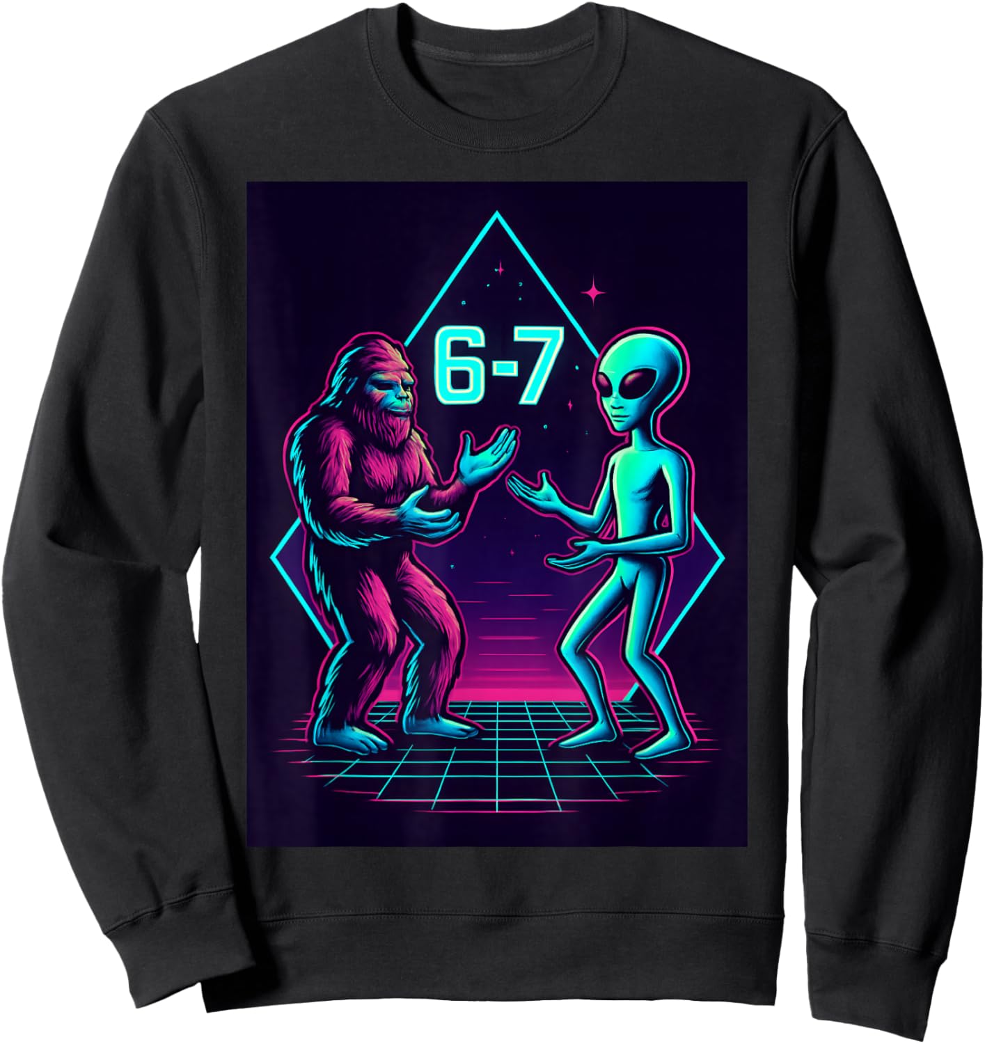 67 Six Seven Meme Funny Bigfoot Alien Sasquatch UFO Men Boys Sweatshirt - Sweatshirt | Black