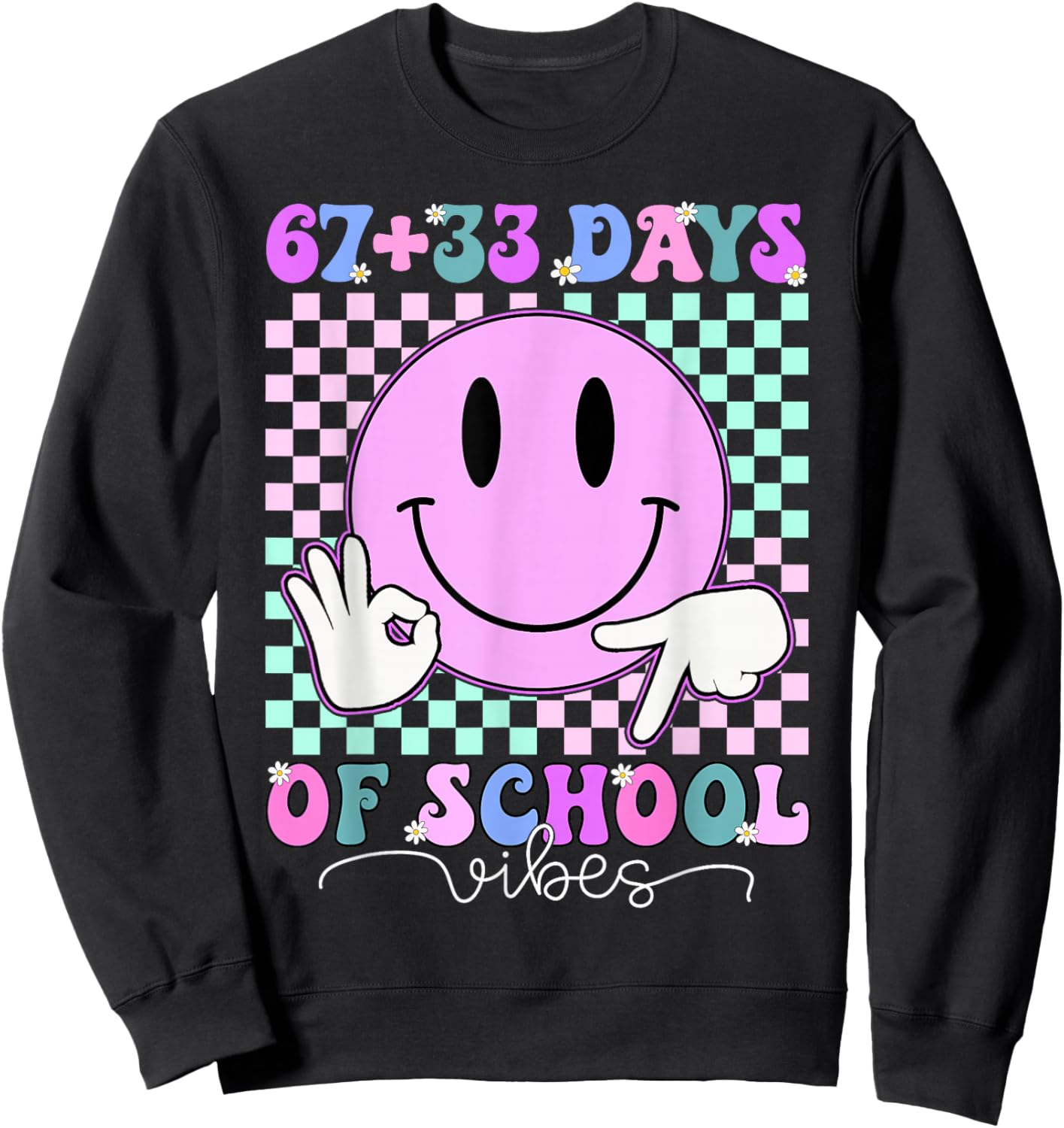 Retro Groovy 67 +33 Days of School 100th Day Kids Boys Girls Sweatshirt - Sweatshirt | Black