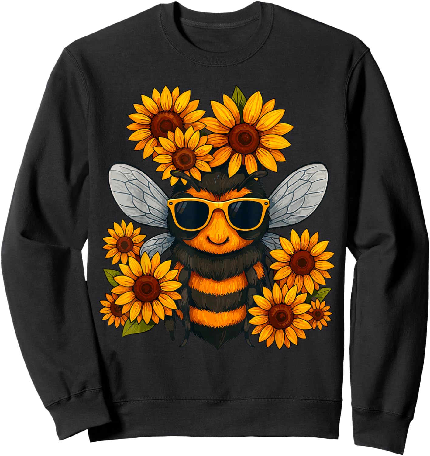 Bee with Sunflowers Sweatshirt - Sweatshirt | Black