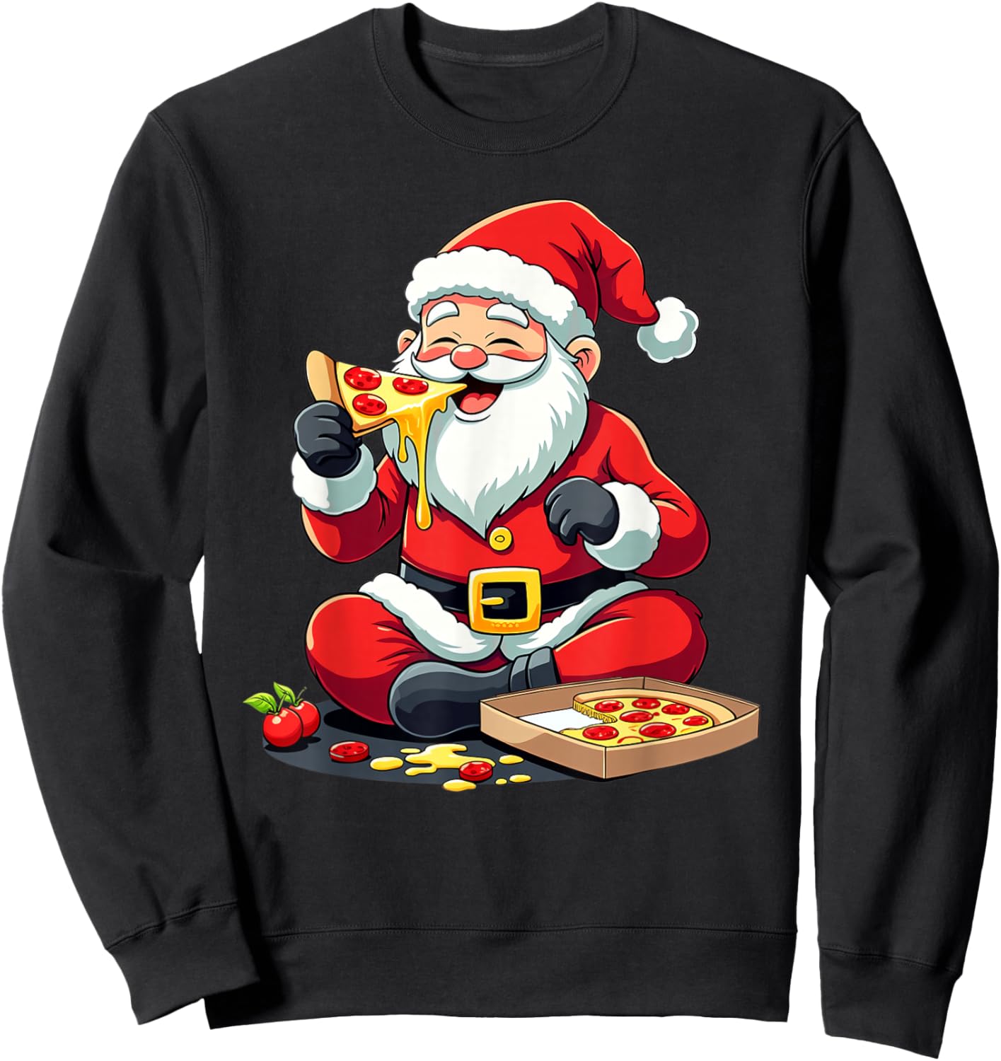 Santa Claus Eating Pizza Xmas Christmas Sweatshirt - Sweatshirt | Black