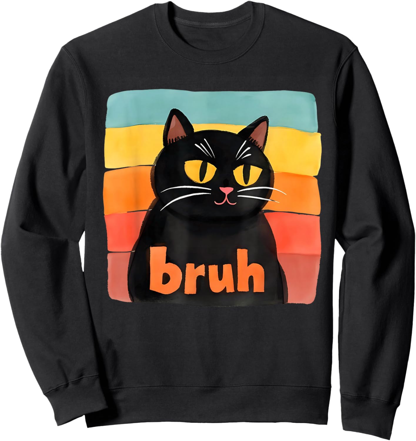Funny Meme Saying Bruh Retro Cat Sweatshirt - Sweatshirt | Black
