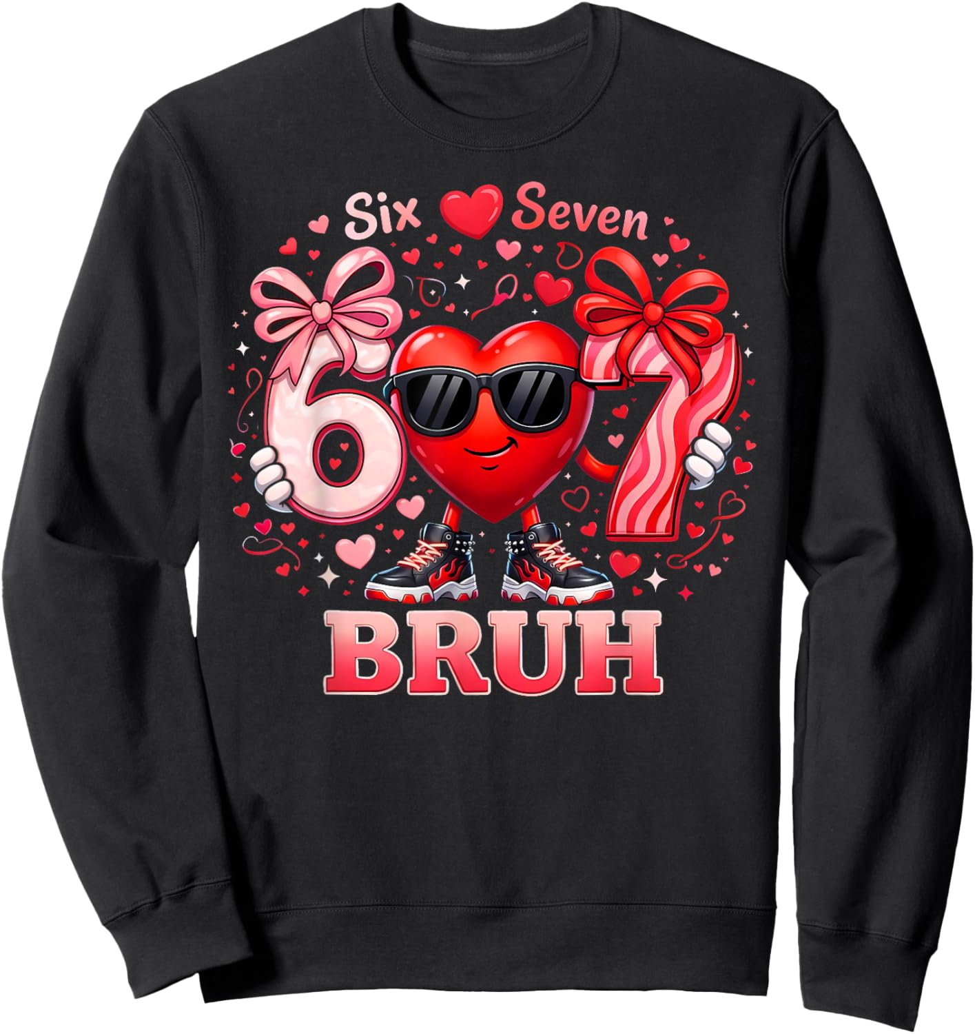 Bruh 67 Six Seven Heart Dabbing Valentines Day Boys Sweatshirt - Sweatshirt | Black
