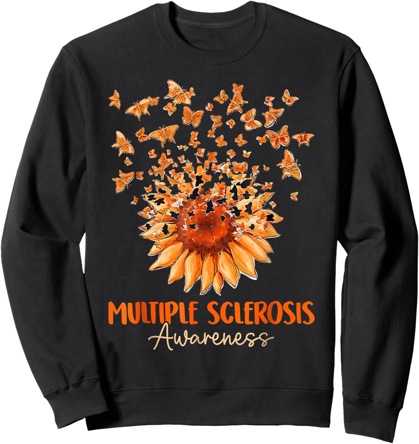 Multiple Sclerosis Awareness Sunflower Butterfly Women Girls Sweatshirt - Sweatshirt | Black
