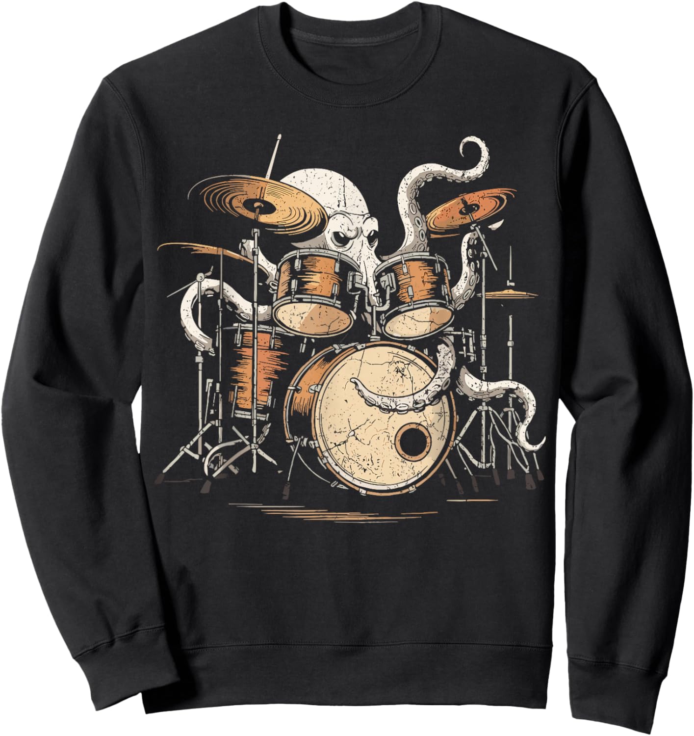 Octopus Playing Drums Retro Rock Drummer Sweatshirt - Sweatshirt | Black