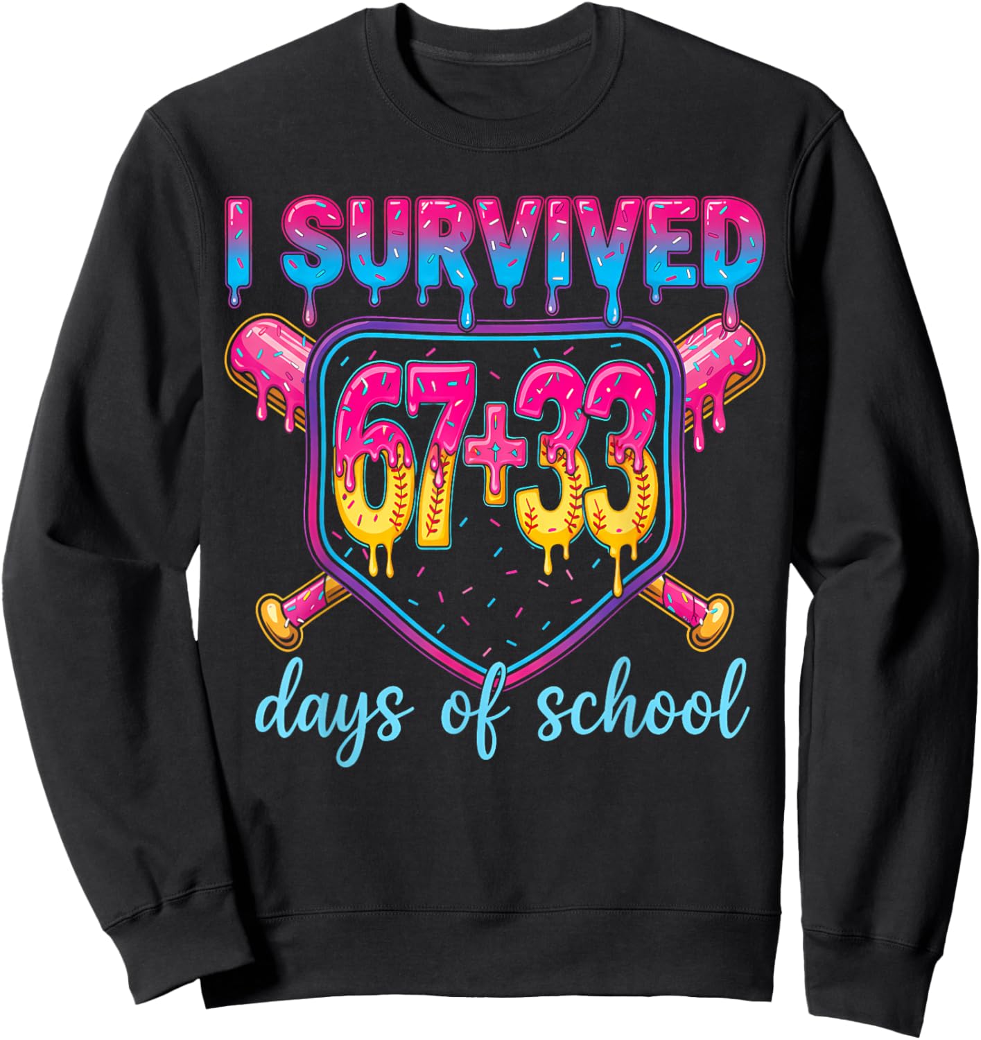 I Survived 67+33 Days of School 100 Days 6 7 Kids Boys Girls Sweatshirt - Sweatshirt | Black