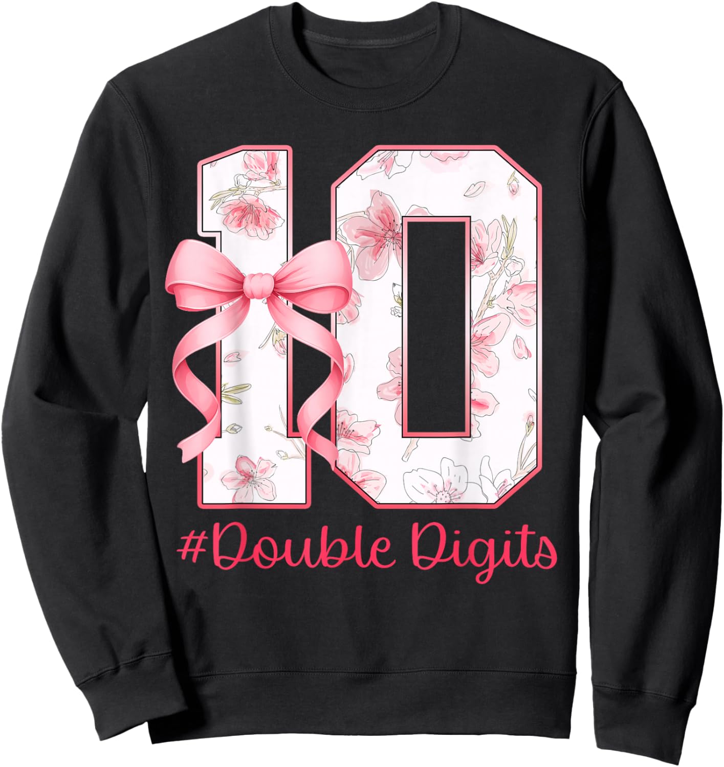 10th Birthday Girl Pink Coquette Bow 10 Year Old Aesthetic Sweatshirt - Sweatshirt | Black
