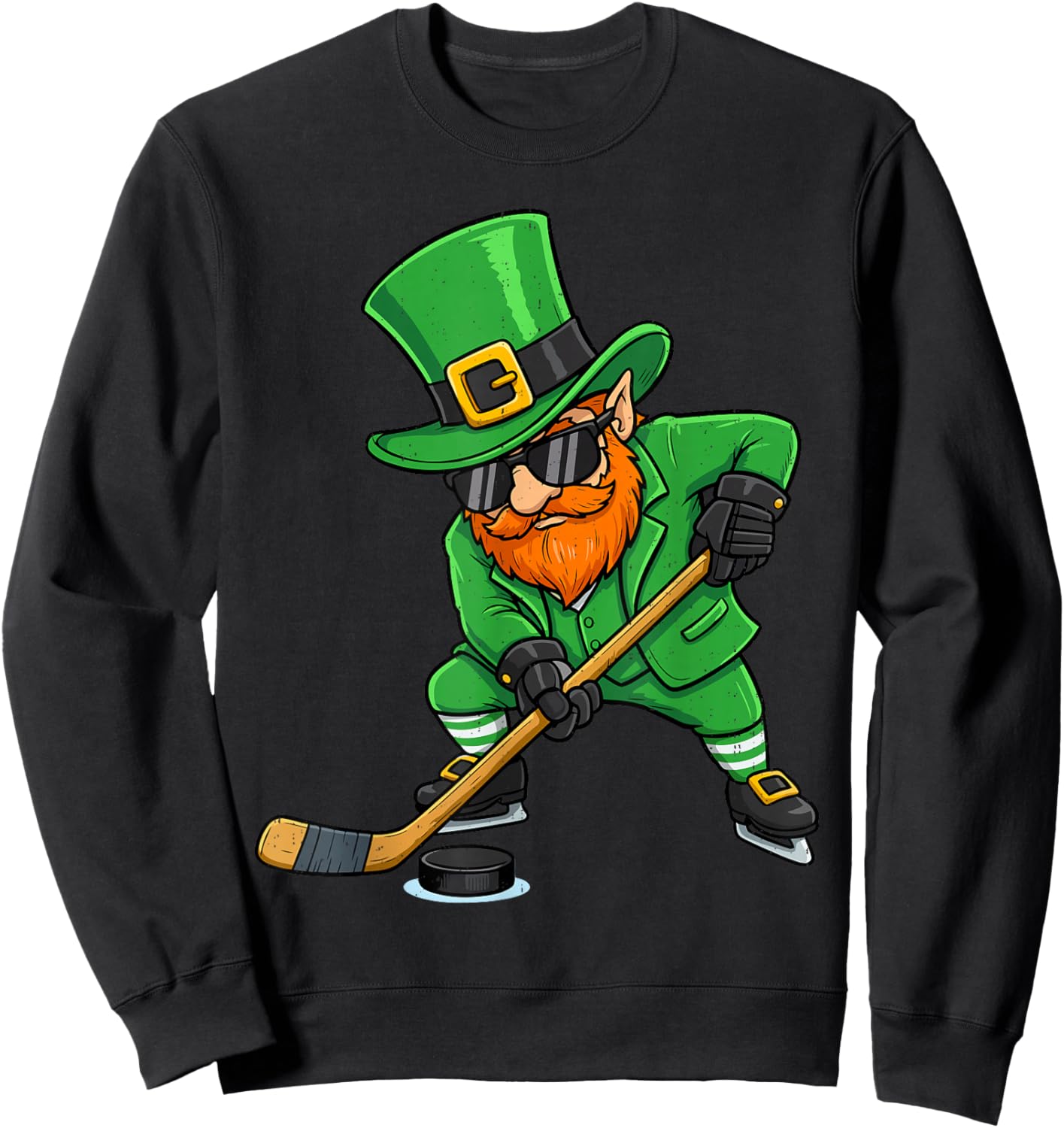 Leprechaun Playing Hockey St Patricks Day Sport Men Boys Kid Sweatshirt - Sweatshirt | Black