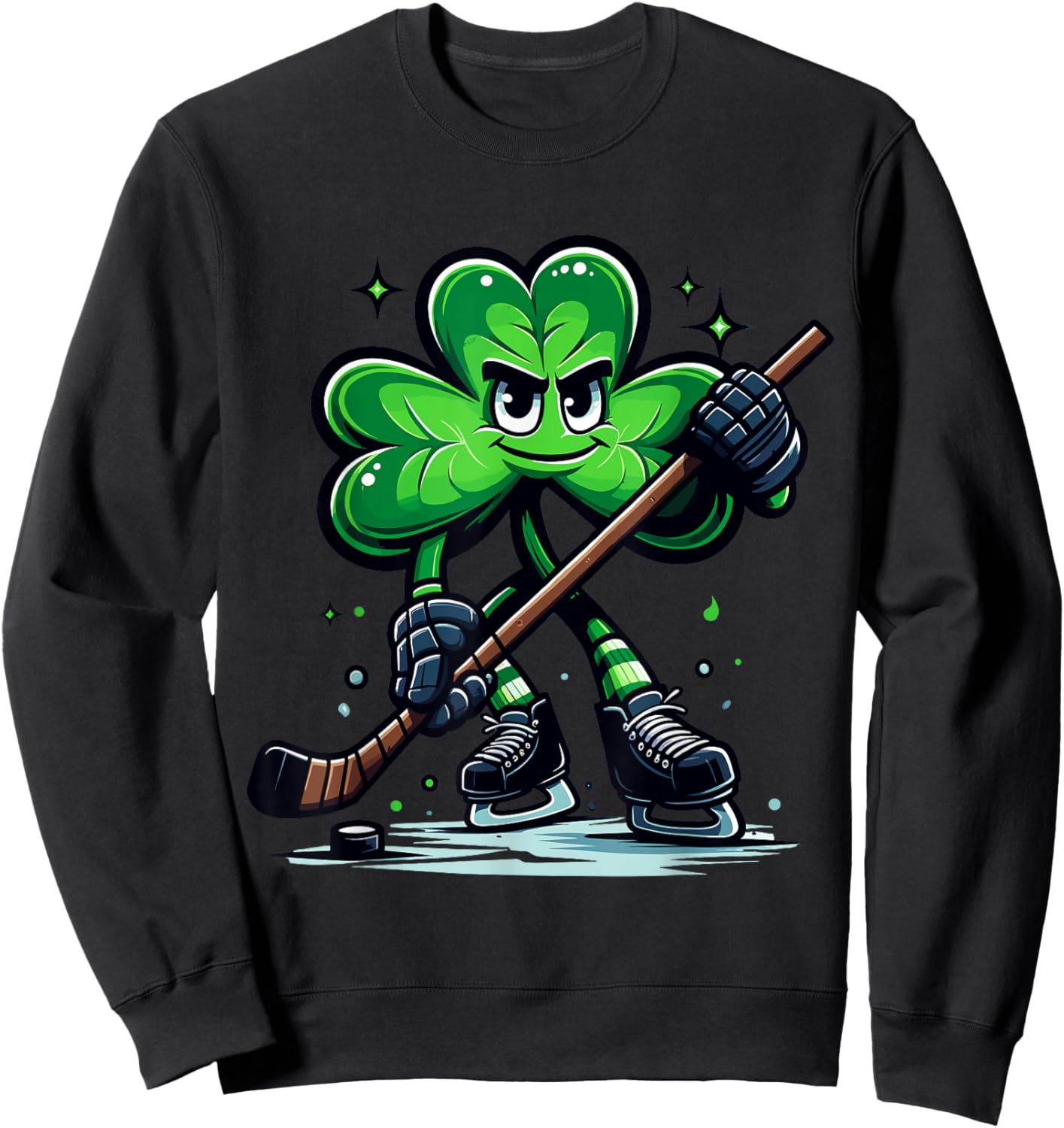 Funny St Patricks Day Ice Hockey Lovers Shamrock Irish Pride Sweatshirt - Sweatshirt | Black