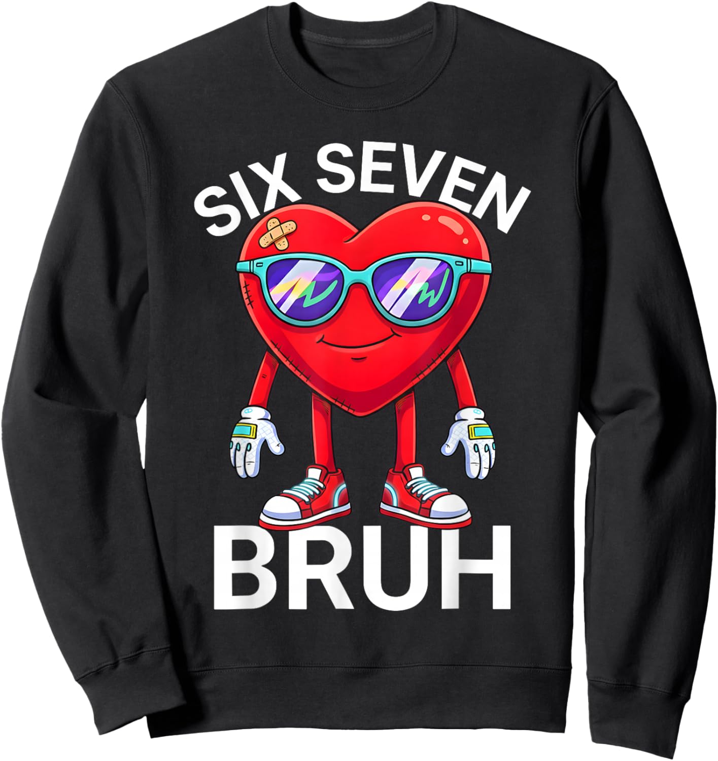 67 Valentine Funny Six Seven Meme Brainrot Heart Kids Bruh Sweatshirt - Sweatshirt | Black