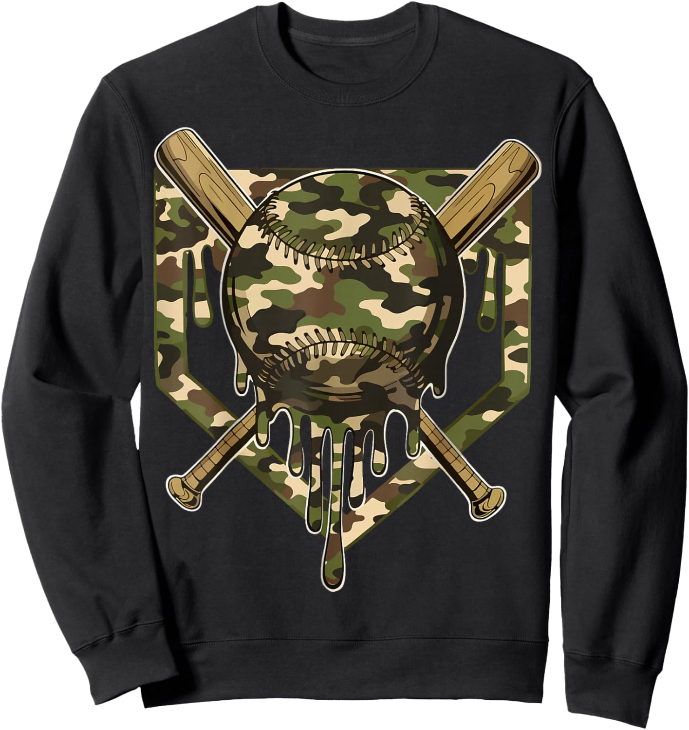 Baseball Drip for Boys Ice Cream Dripping Boys Baseball Camo Sweatshirt - Sweatshirt | Black
