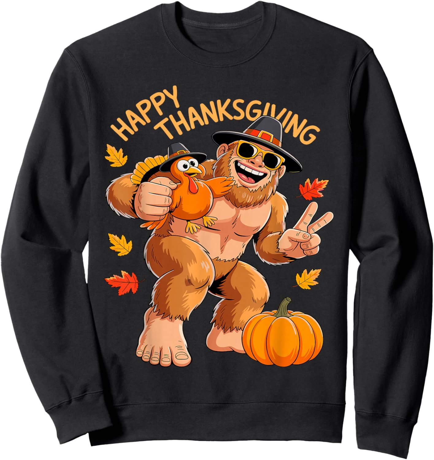 Bigfoot Turkey Thanksgiving Toddler Boys Kids Men Sasquatch Sweatshirt - Sweatshirt | Black