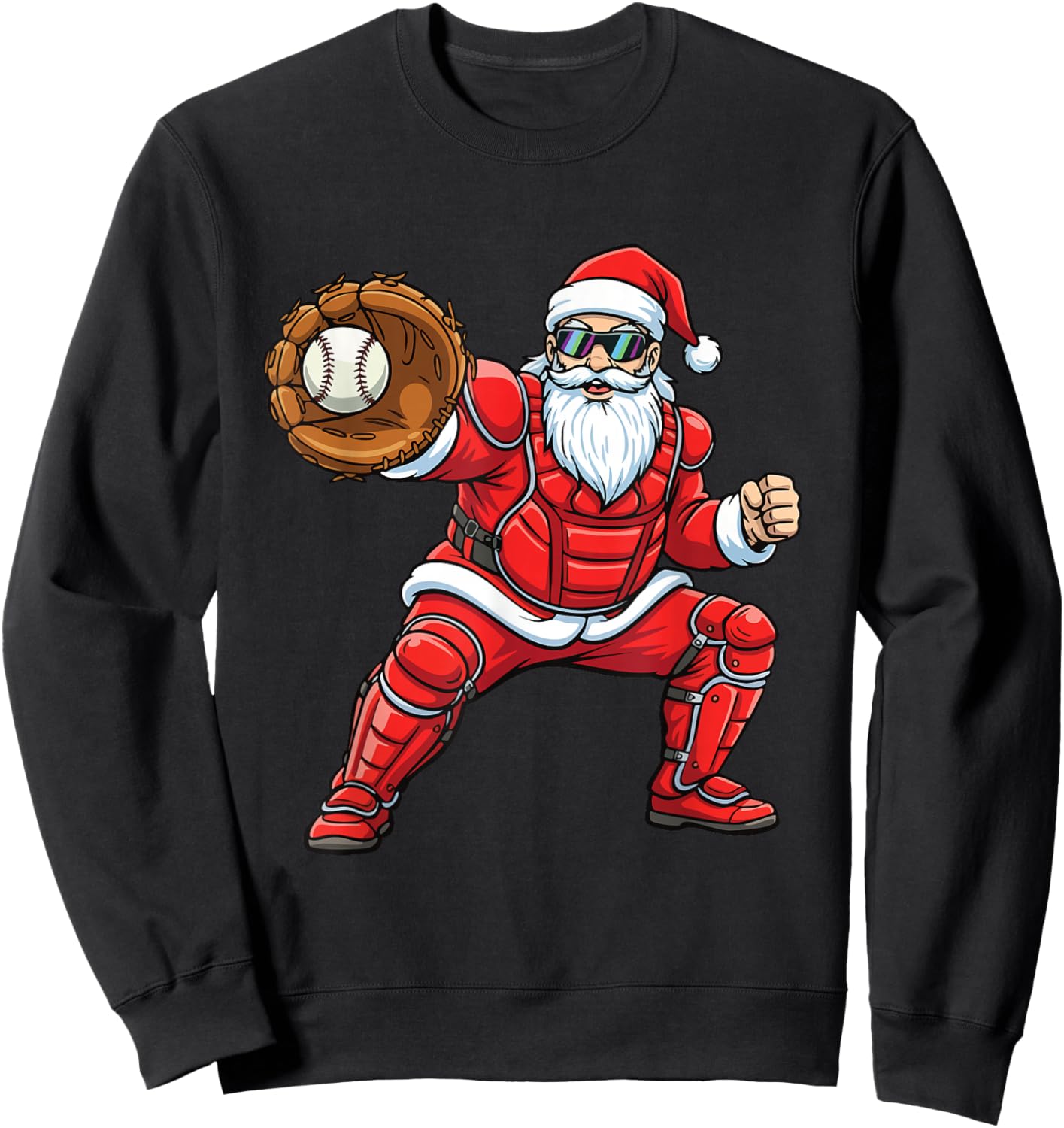 Santa Playing Baseball - Baseball Lover Baseballer Xmas Sweatshirt - Sweatshirt | Black