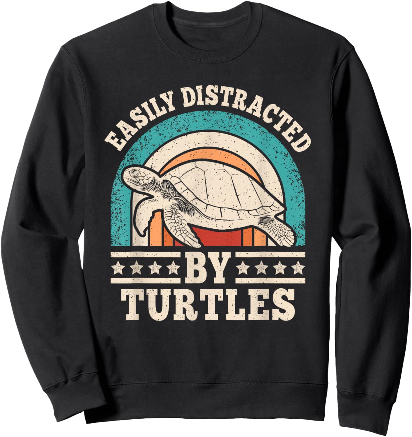 Easily Distracted by Turtles Retro Sea Turtle Men Women Sweatshirt - Sweatshirt | Black