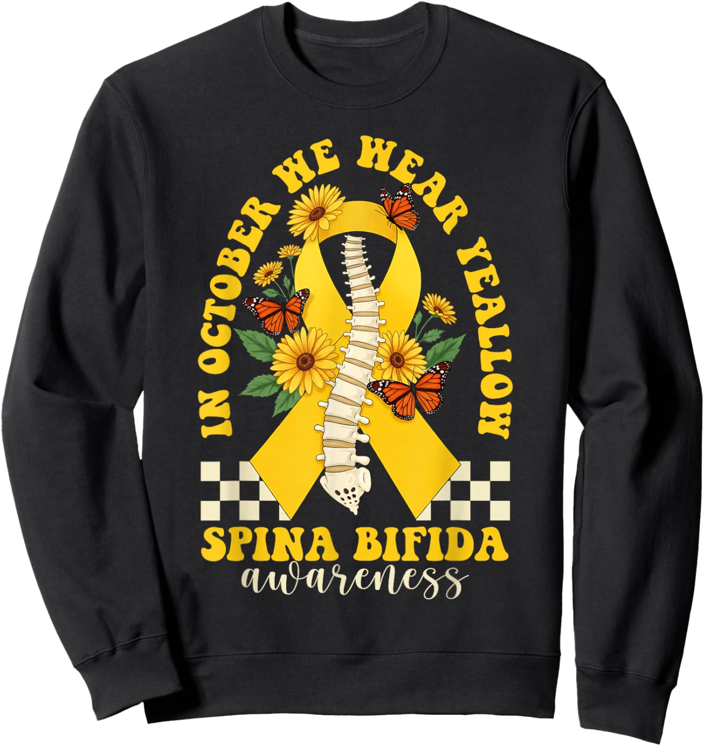 in October We Wear Yellow Ribbon Spina Bifida Awareness Sweatshirt - Sweatshirt | Black