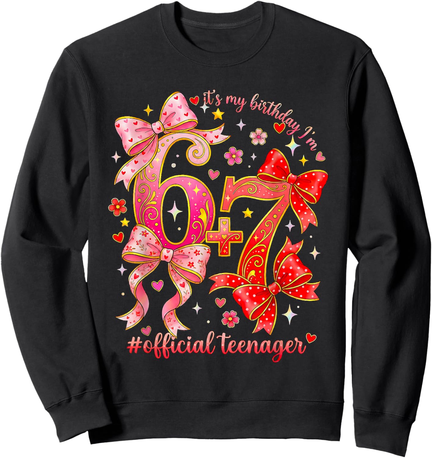 13th Birthday Coquette Bow Official Teenager 13 yr Old Girl Sweatshirt - Sweatshirt | Black