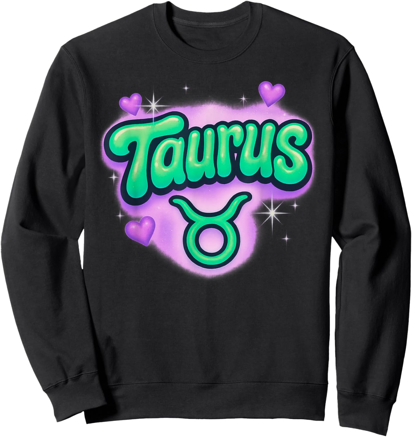 Taurus Zodiac Pastel Airbrush Cute Astrology Graphic Sweatshirt - Sweatshirt | Black