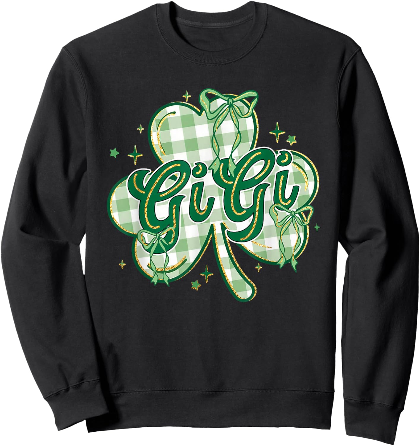 Lucky Gigi St Patricks Day Grandma Coquette Bow Shamrock Sweatshirt - Sweatshirt | Black