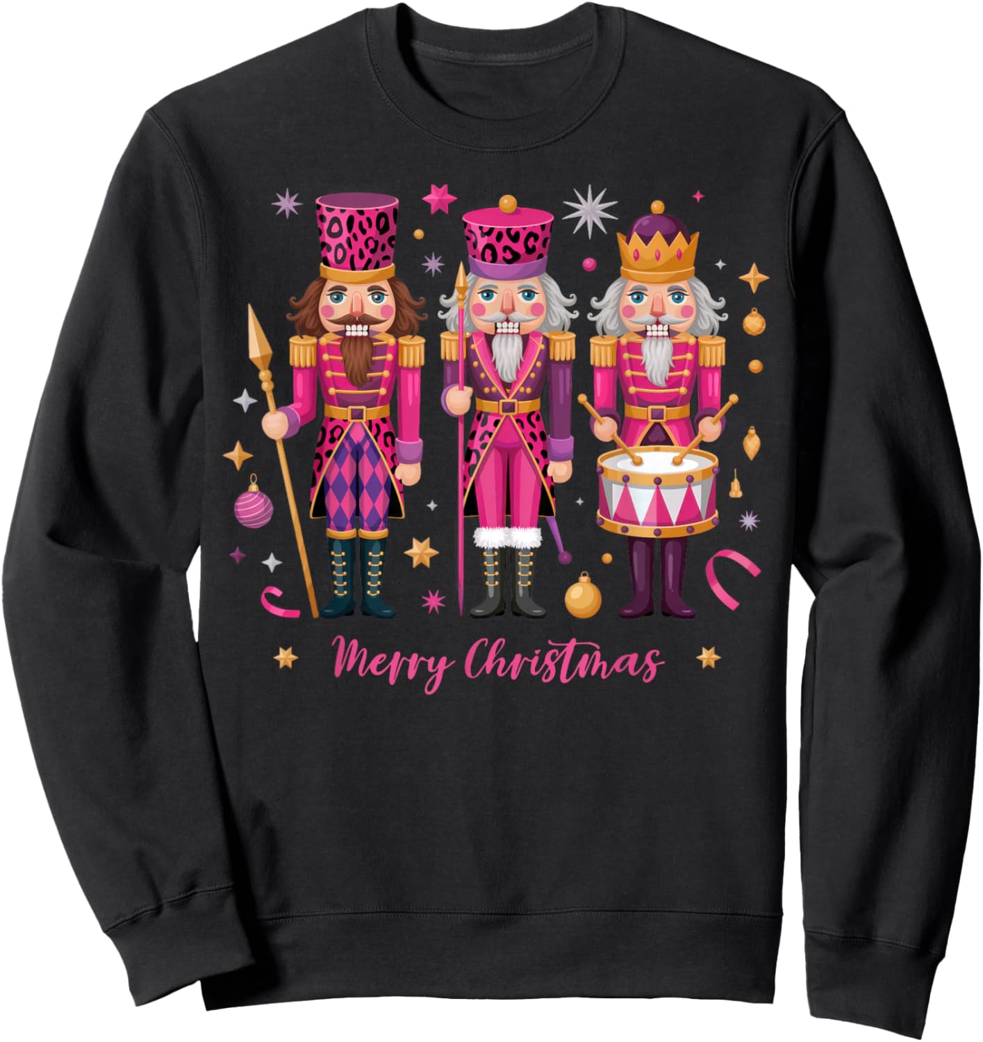 Pink Leopard Nutcracker Christmas Matching Family Men Women Sweatshirt - Sweatshirt | Black