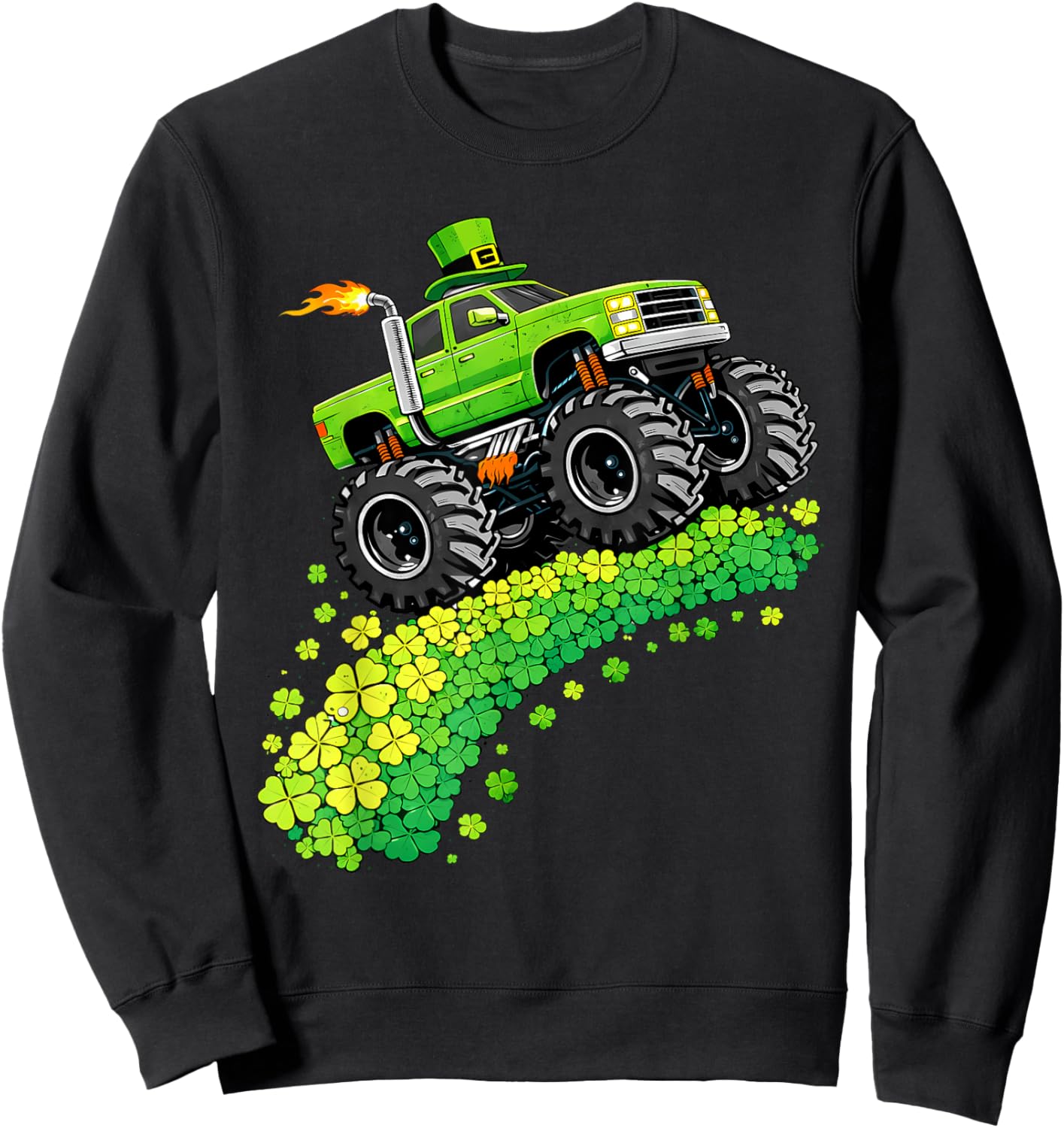 Kids Monster Truck Funny Shamrock St Patrick's Day Boys Sweatshirt - Sweatshirt | Black