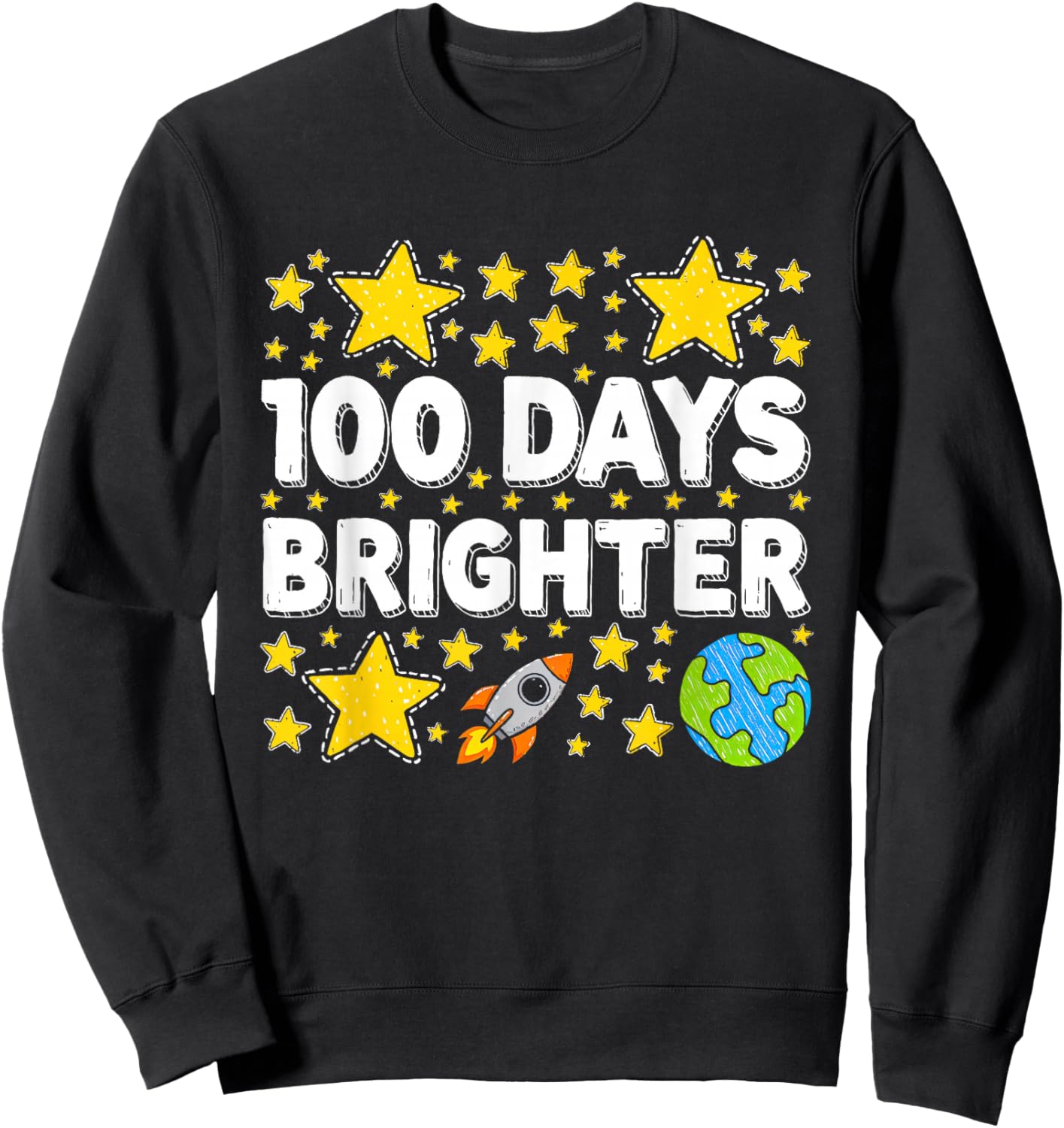 100 Days Brighter Rocket Stars 100th Day of School Boys Kids Sweatshirt - Sweatshirt | Black